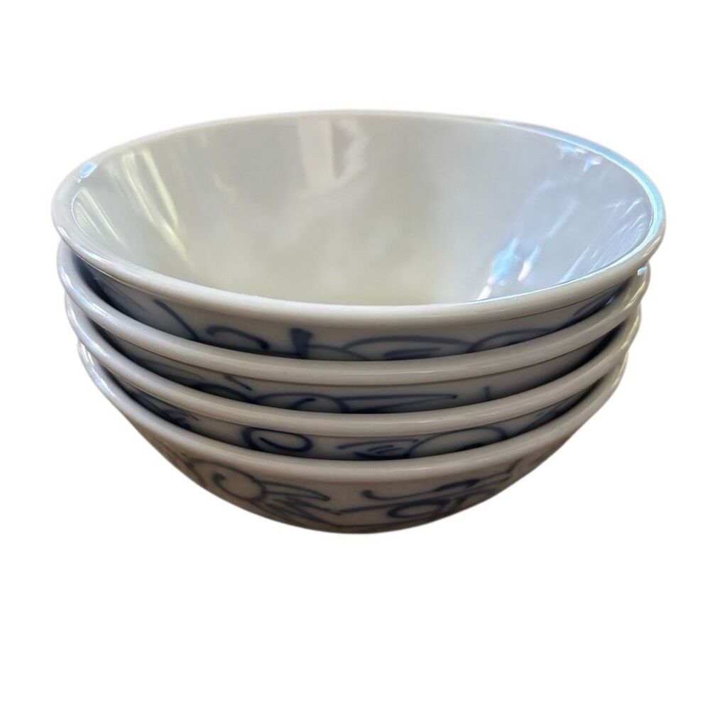 Vintage Canton Express "Double Happiness" Blue & White 5" Bowls - Set of 4